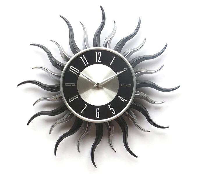 New Stunning Modern Sunburst Wall Clock Black Silver 40cm Bedroom 