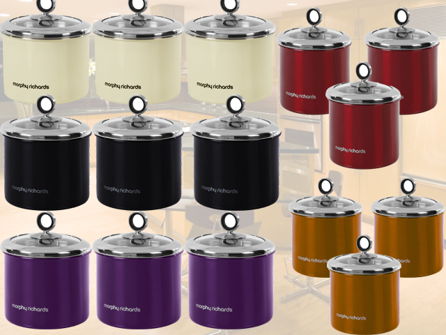 MORPHY RICHARDS 3PC TEA COFFEE SUGAR STORAGE CANISTERS JAR POT RED & PLUM PURPLE | eBay