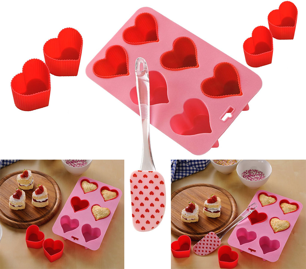 BRAND NEW HEART SHAPED BAKING SILICONE CUPCAKE CAKE SPATULA MEASURING SPOONS - Picture 2 of 5