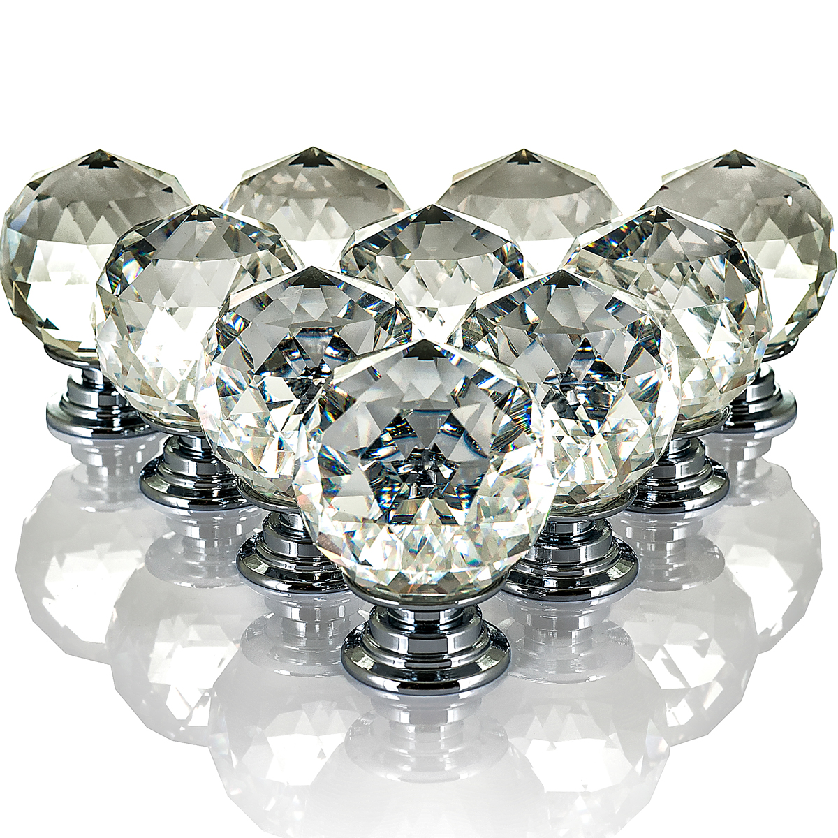 10 Crystal Glass Door Knobs Diamond Drawer Cabinet Furniture