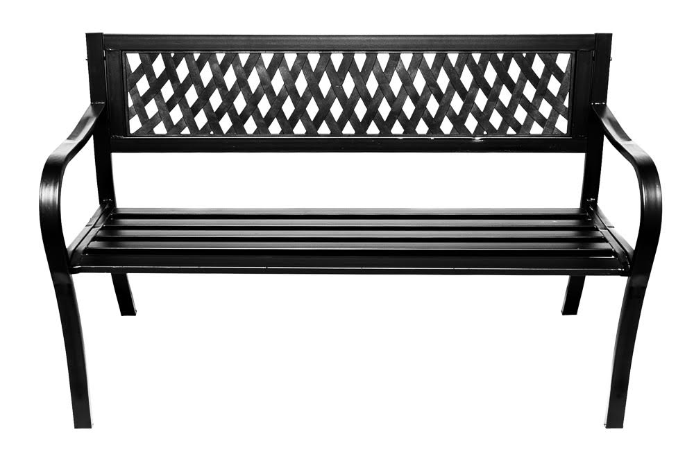 NEW BLACK METAL GARDEN OUTDOOR W LATTICE BACK PARK BENCH SEAT FURNITURE