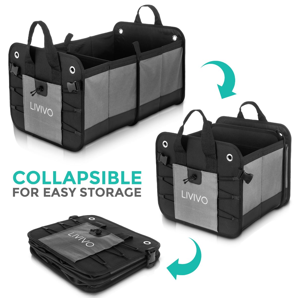 LIVIVO Waterproof Car Boot Organiser - Spacious Multi-Pocket Travel Storage  - Durable, Foldable, and Portable for Car Backseat