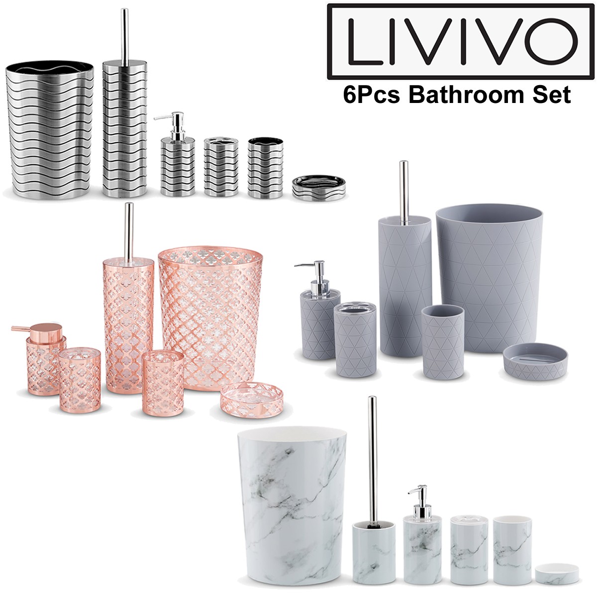 6pc Bathroom Accessories Set Bin Soap Dispenser Toothbrush Tumbler Toilet Brush Ebay