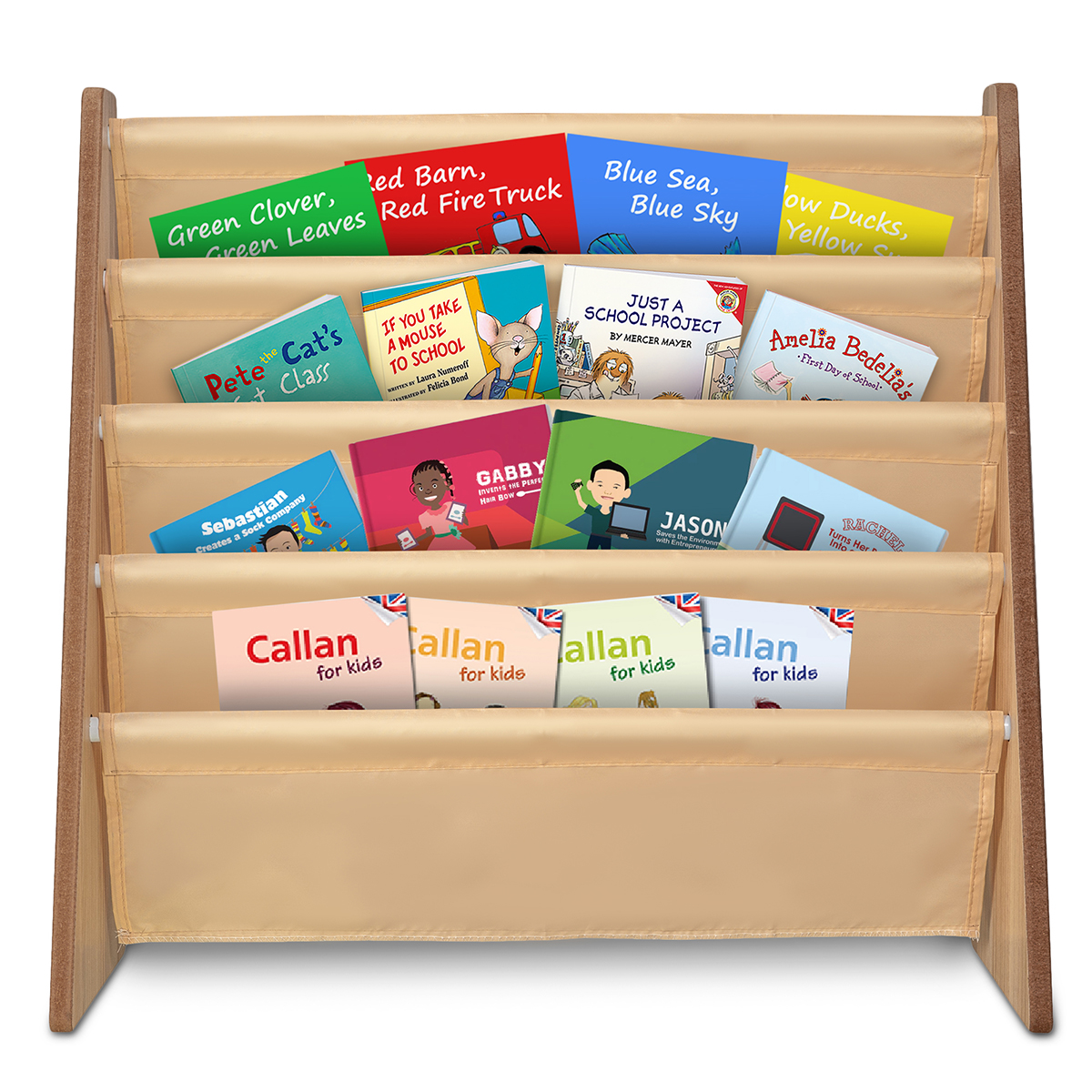 Wooden Kids Childrens Book Shelf Sling Storage Rack ...