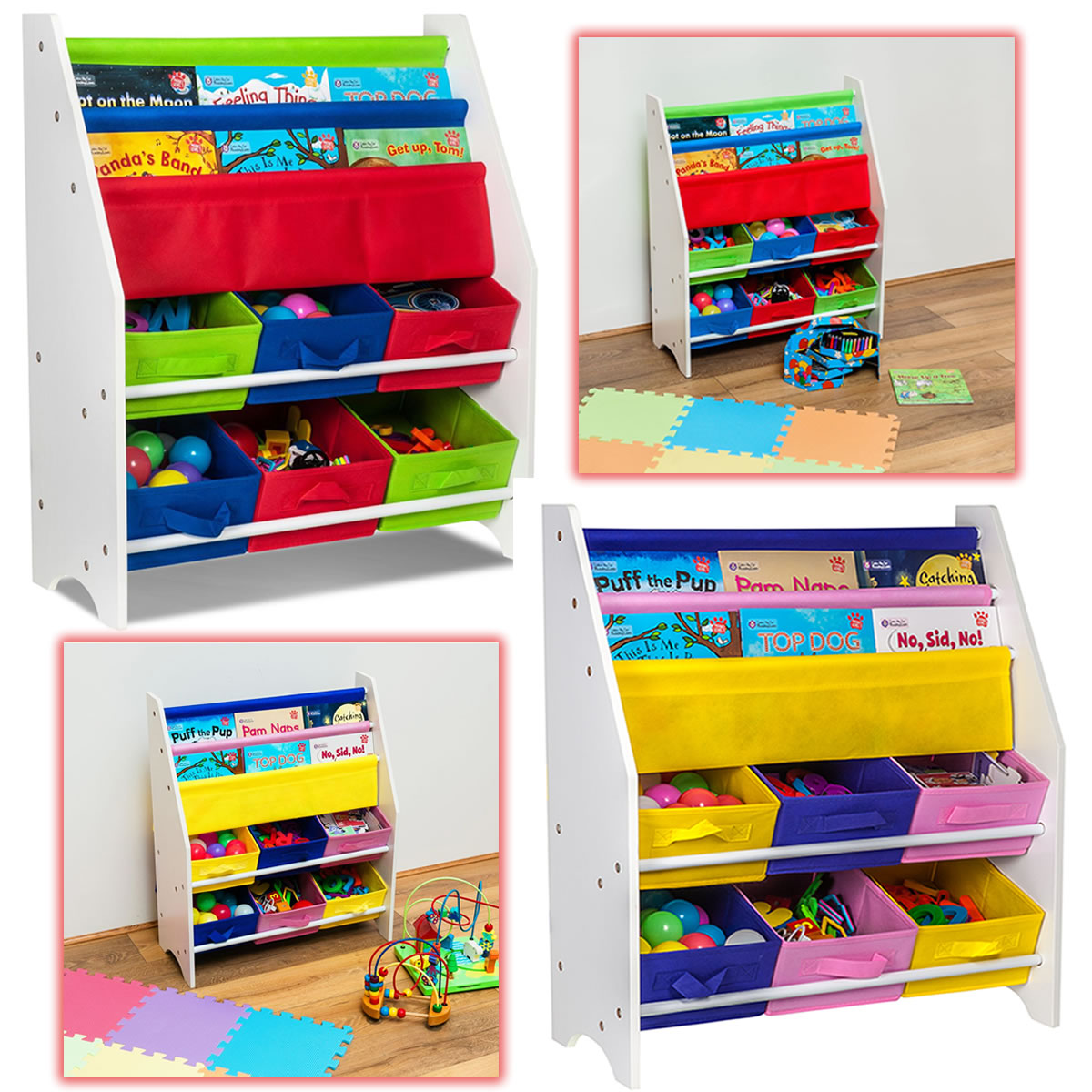 Wooden Kids Childrens Book Shelf Sling Storage Rack Organizer
