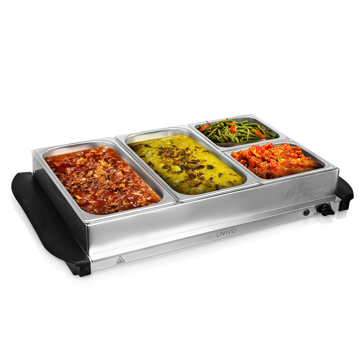 LIVIVO Food Warmer Buffet Server Hot Plate 3 Tray ...