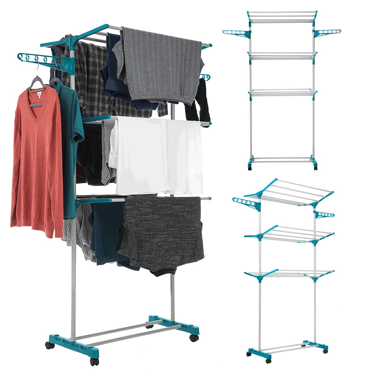 3 Tier Foldable Laundry Airer Clothes Drying Rack with Wheels Deluxe Indoor /& Outdoor