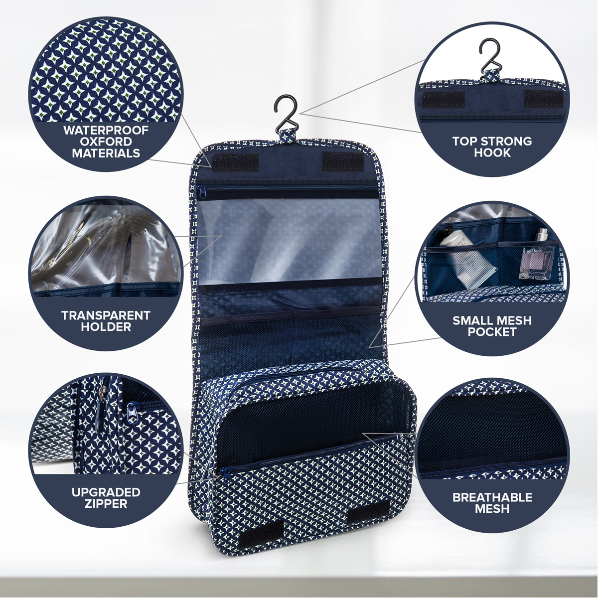 foldable toiletry organiser with hook