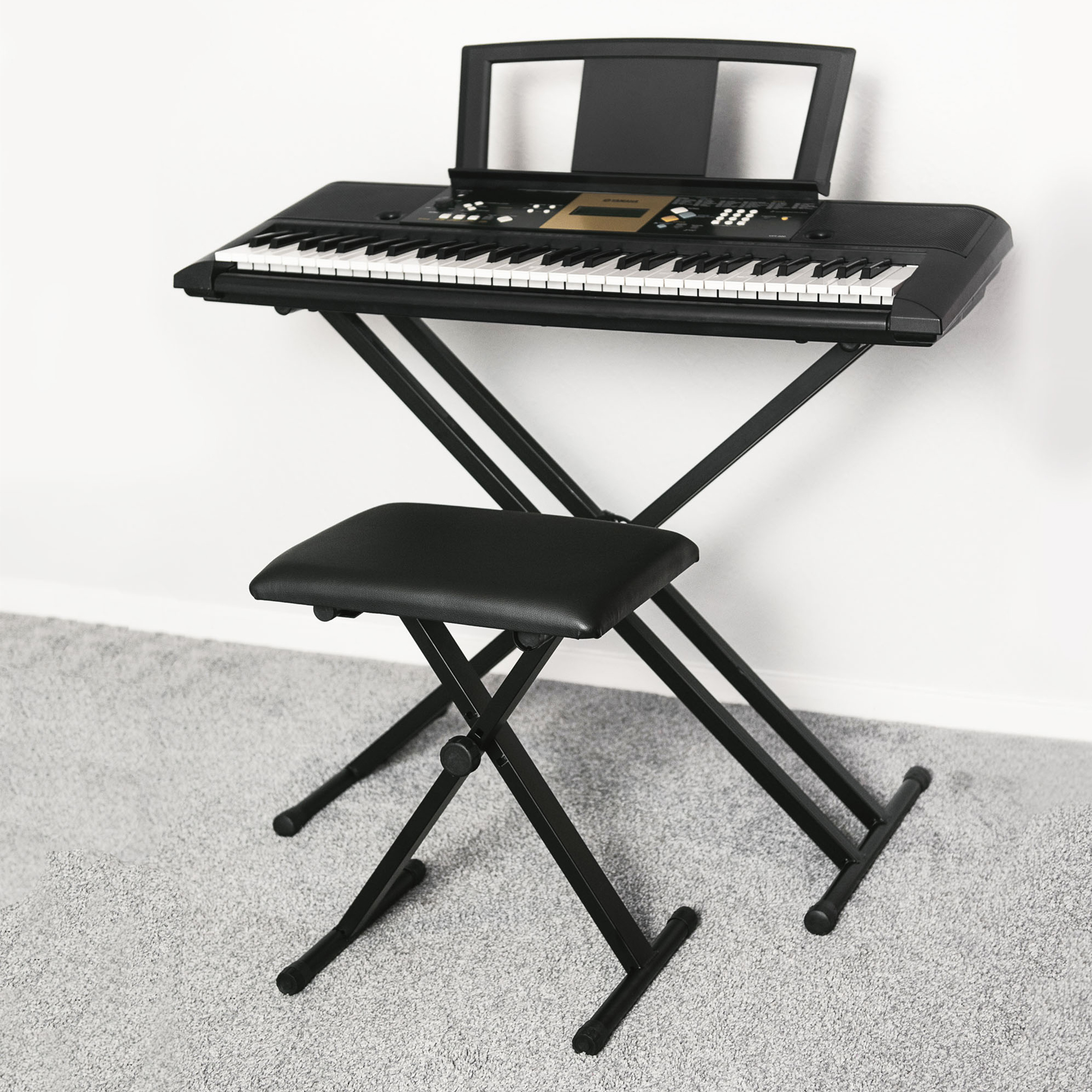 FOLDING DOUBLE BRACED X FRAME ADJUSTABLE KEYBOARD MUSIC STAND W/ STRAPS