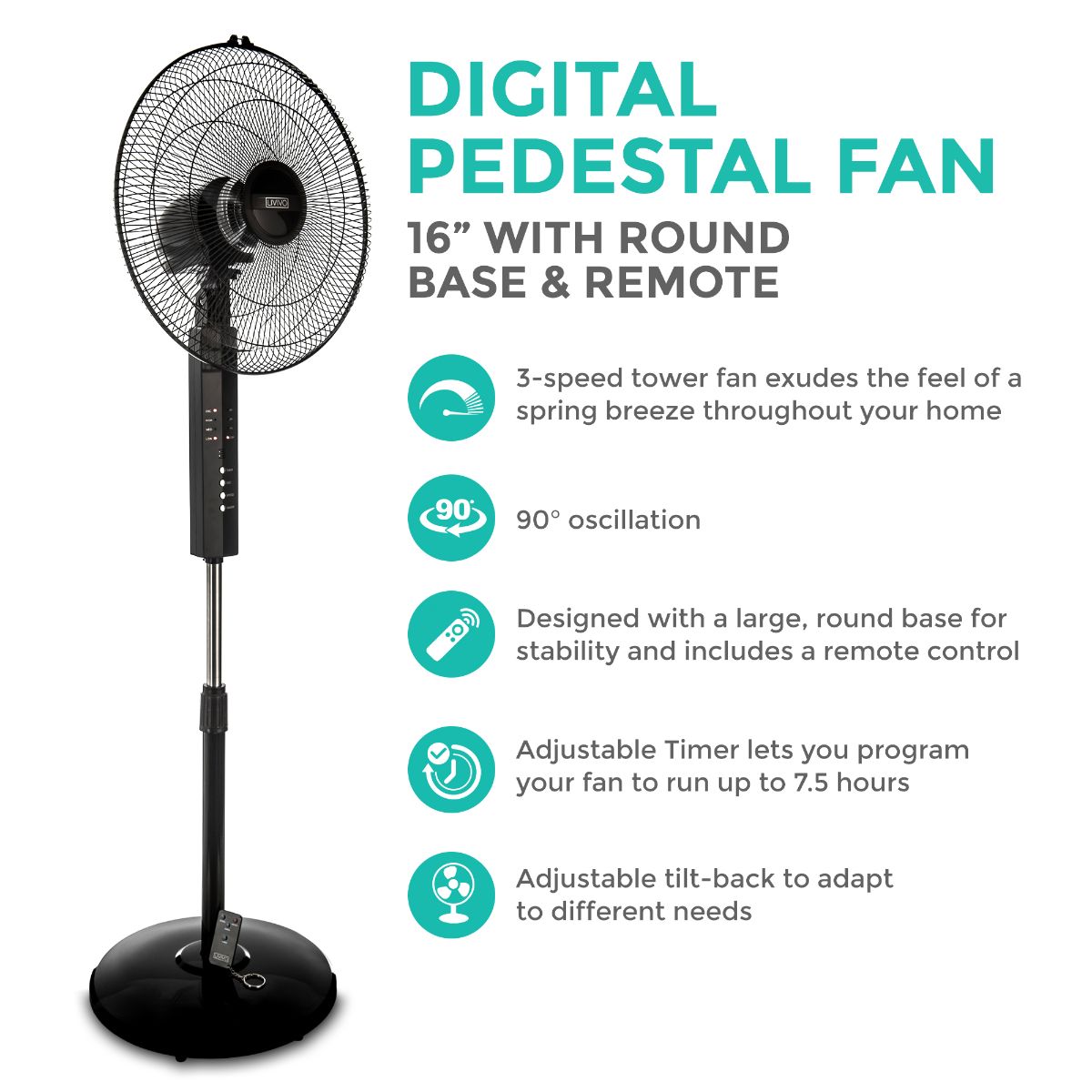 Black Digital 16 Pedestal Oscillating Stand Fan W Remote Home Cool Air Tower 5017403086567 Ebay