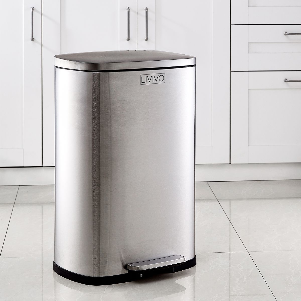 50L Stainless Steel Recycling Bin Pedal Waste Kitchen Trash Dustbin