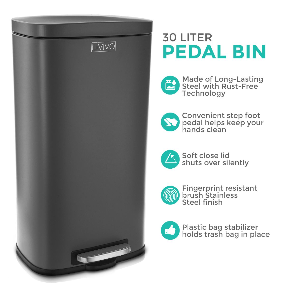 30l stainless steel recycling bin pedal waste kitchen