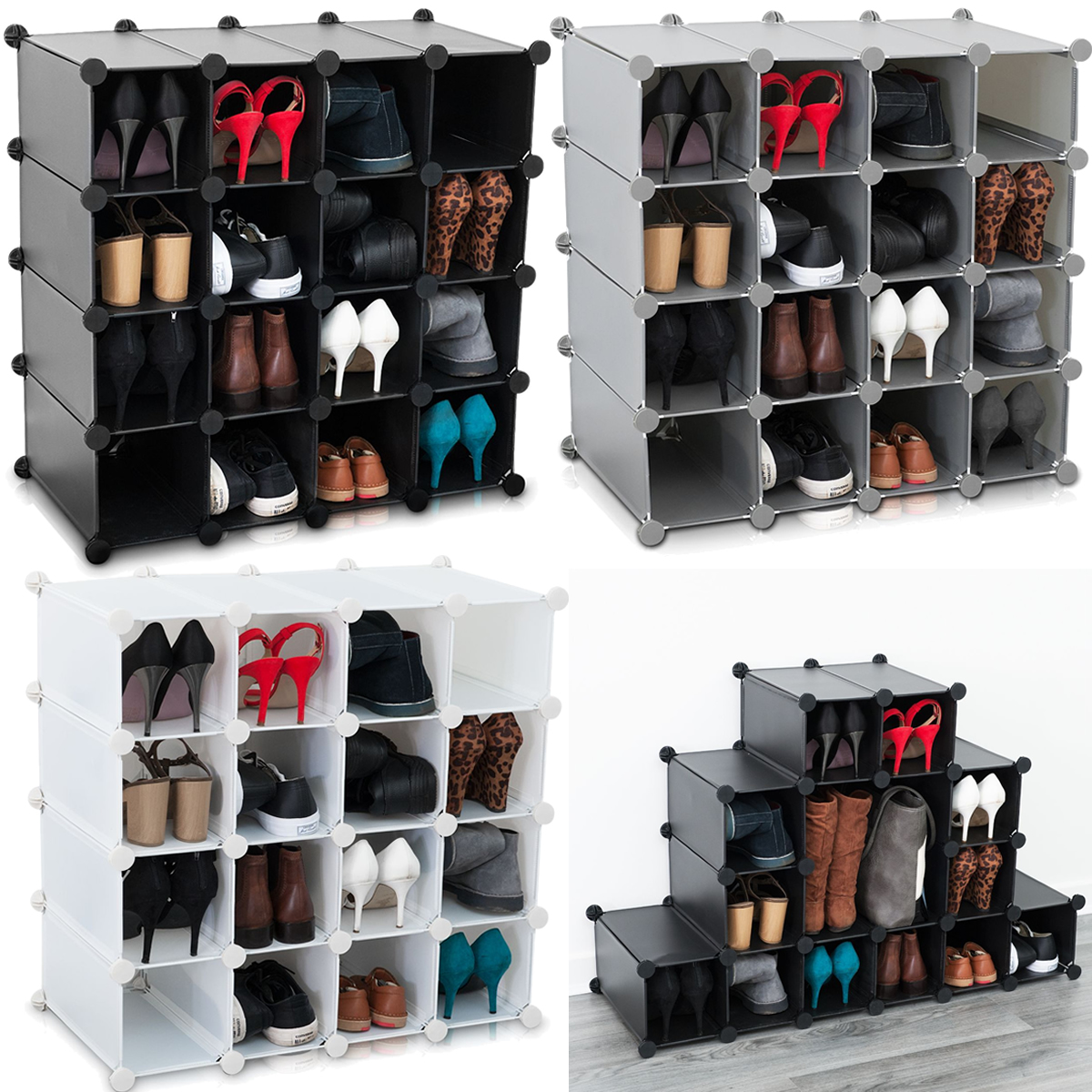 Periea Strong Plastic Box Shoe Storage Organiser Drawers Interlocking x4 
