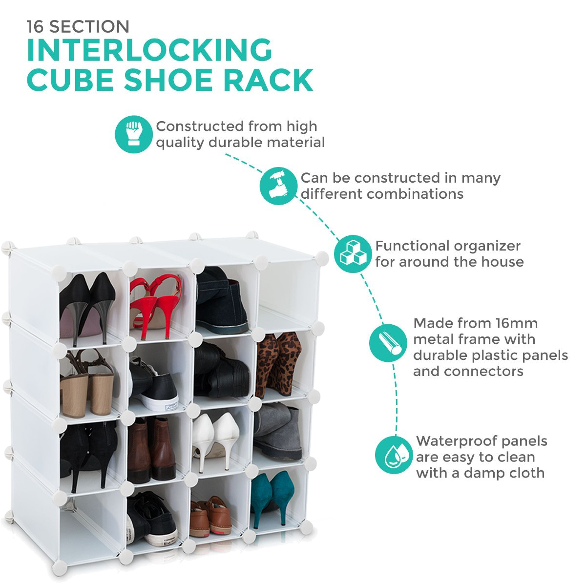 New Interlocking 16 Compartment Shoe Organiser Storage Cube Rack White Unit 400001213902 Ebay