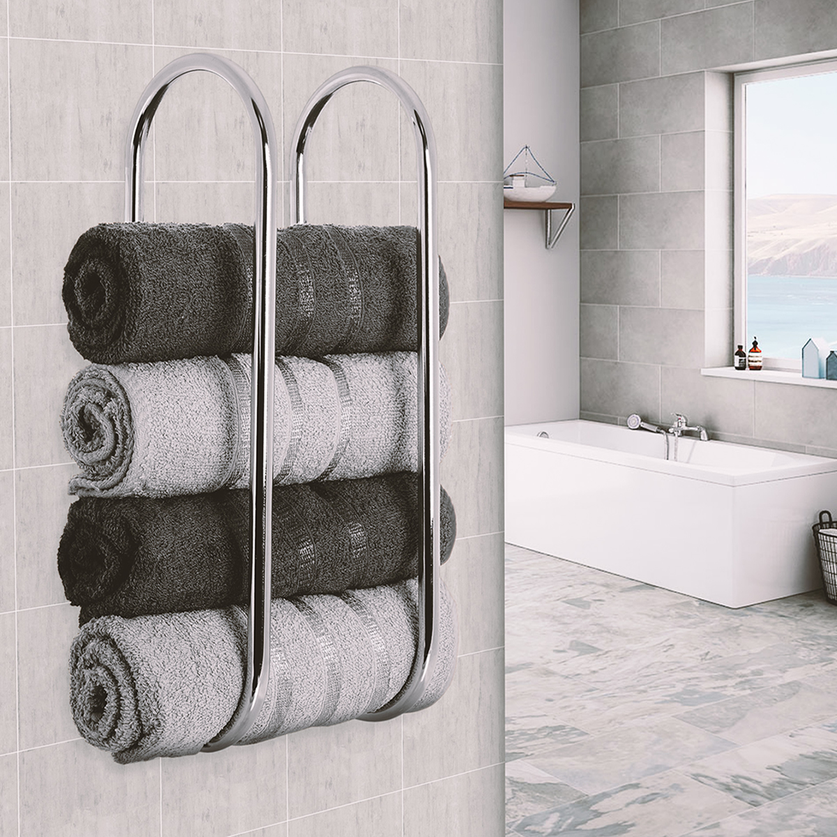 Chrome Finish Wall Mount Bathroom Single Towel Bar Rail Towel Holders lba833 