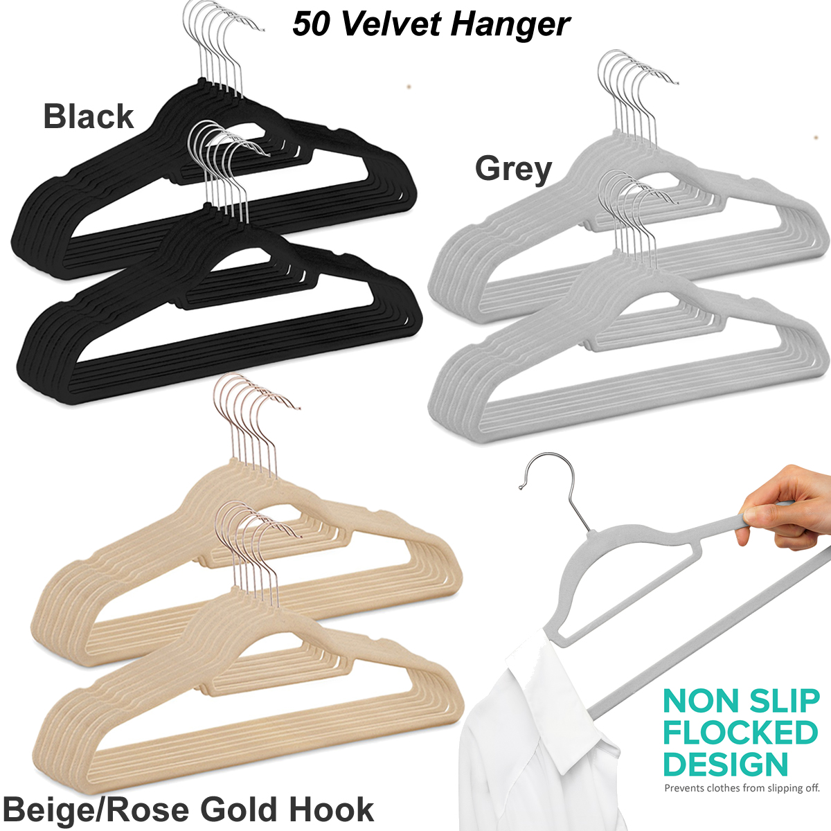 Velvet Coat Flocked Hangers Non-Slip Garment Hanger 360° Swivel Hook ...
