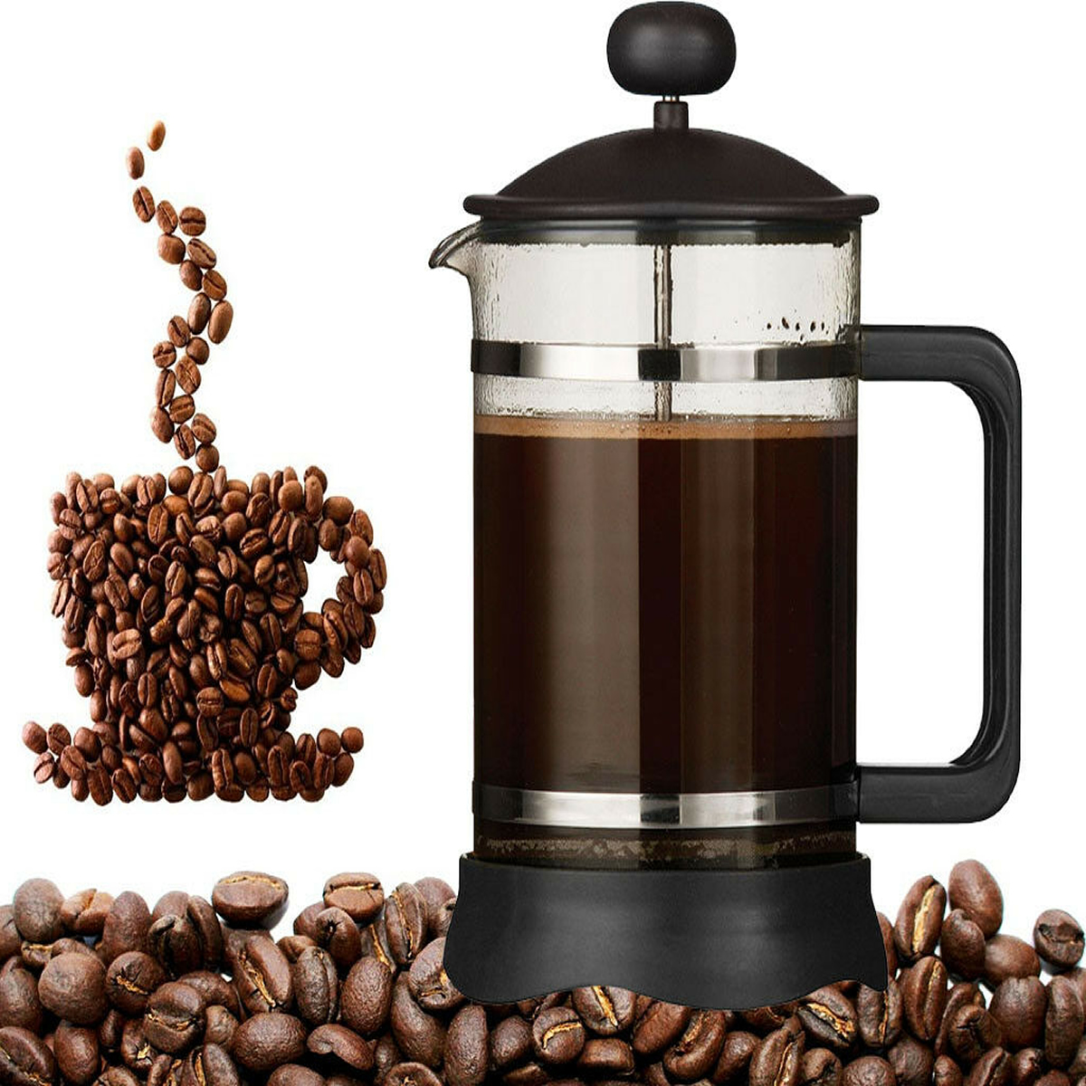 6 CUP BLACK MOCHA CAFETIERE COFFEE MAKER PLASTIC FRENCH PRESS HEAT ...