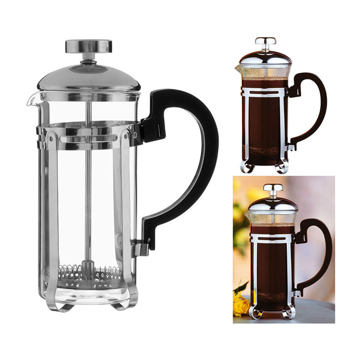 2 CUP KONA CAFETIERE CHROME COFFEE MAKER FRENCH PRESS HEAT RESISTANT ...