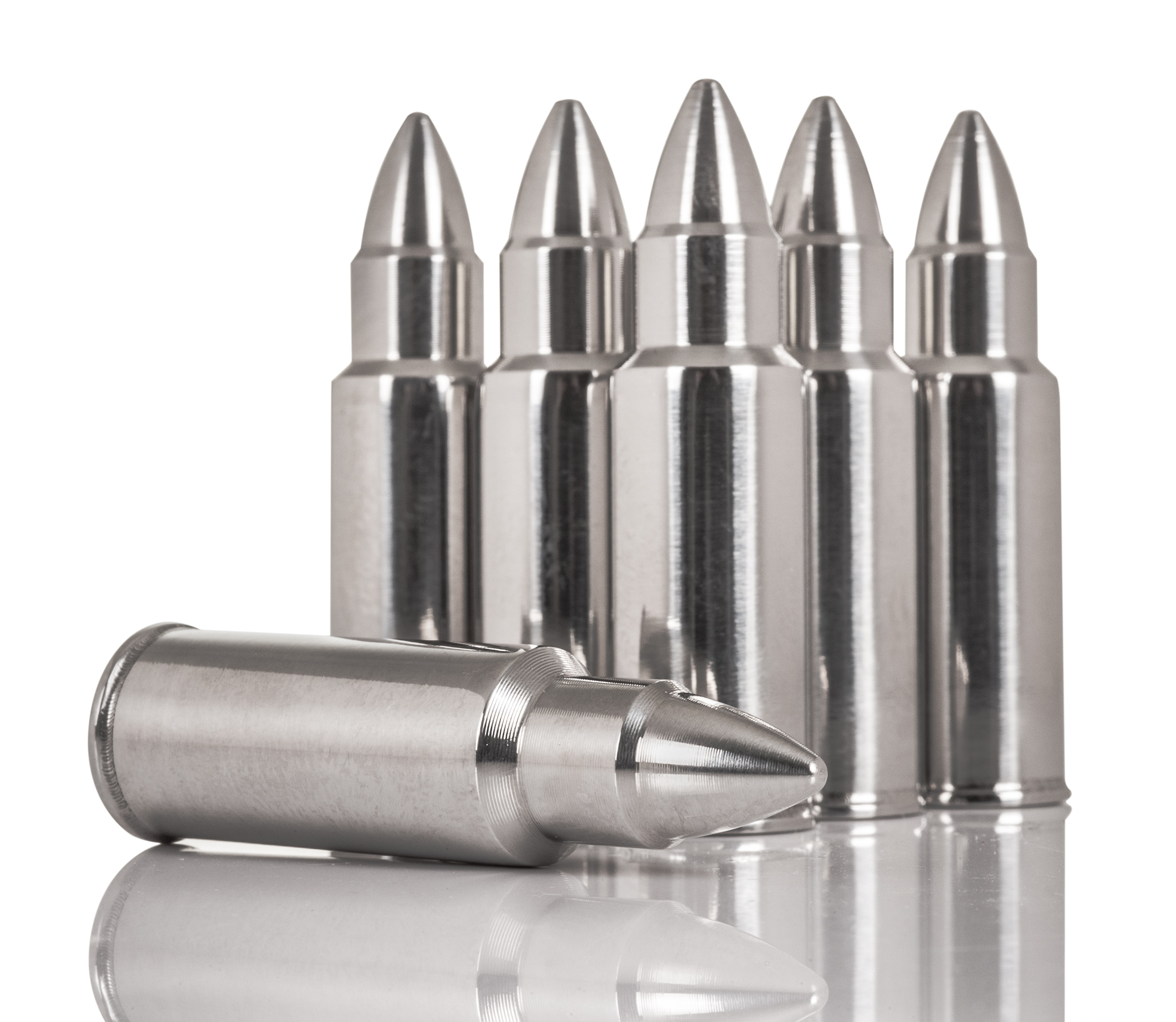 Flow XL Whisky Bullets with Revolver Ammo Storage Holder Silver Chill Your Drinks Without Diluting Them by FLOW Barware Reusable Metal Ice Cubes Shapped Like Bullets 