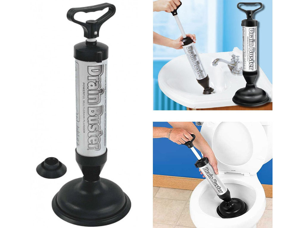 DRAIN BUSTER PLUNGER POWER SUCTION TOILET SINK SHOWER PIPE CLOG SUCKER ...