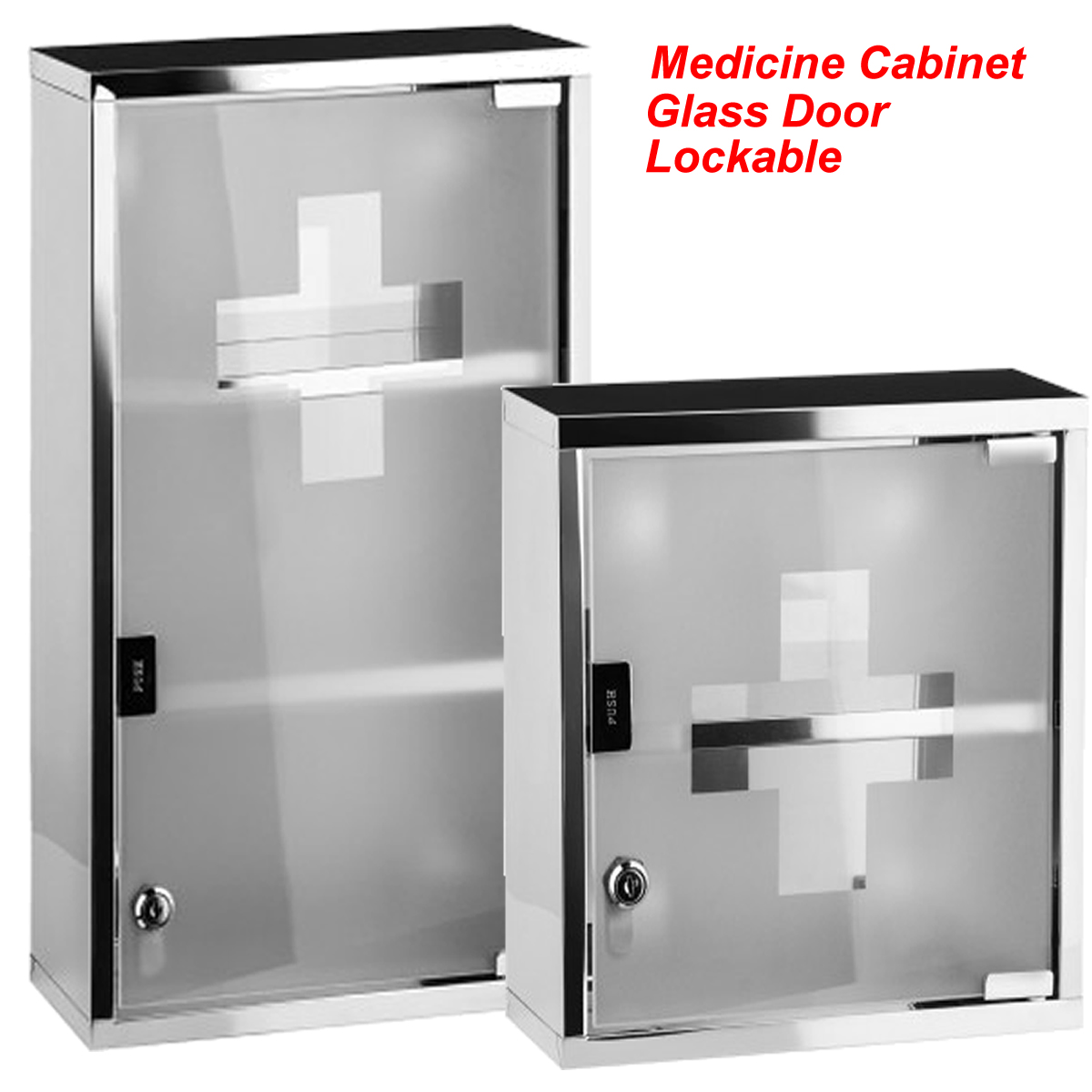 Medicine Cabinet Wall Mounted First Aid Lockable Glass Steel