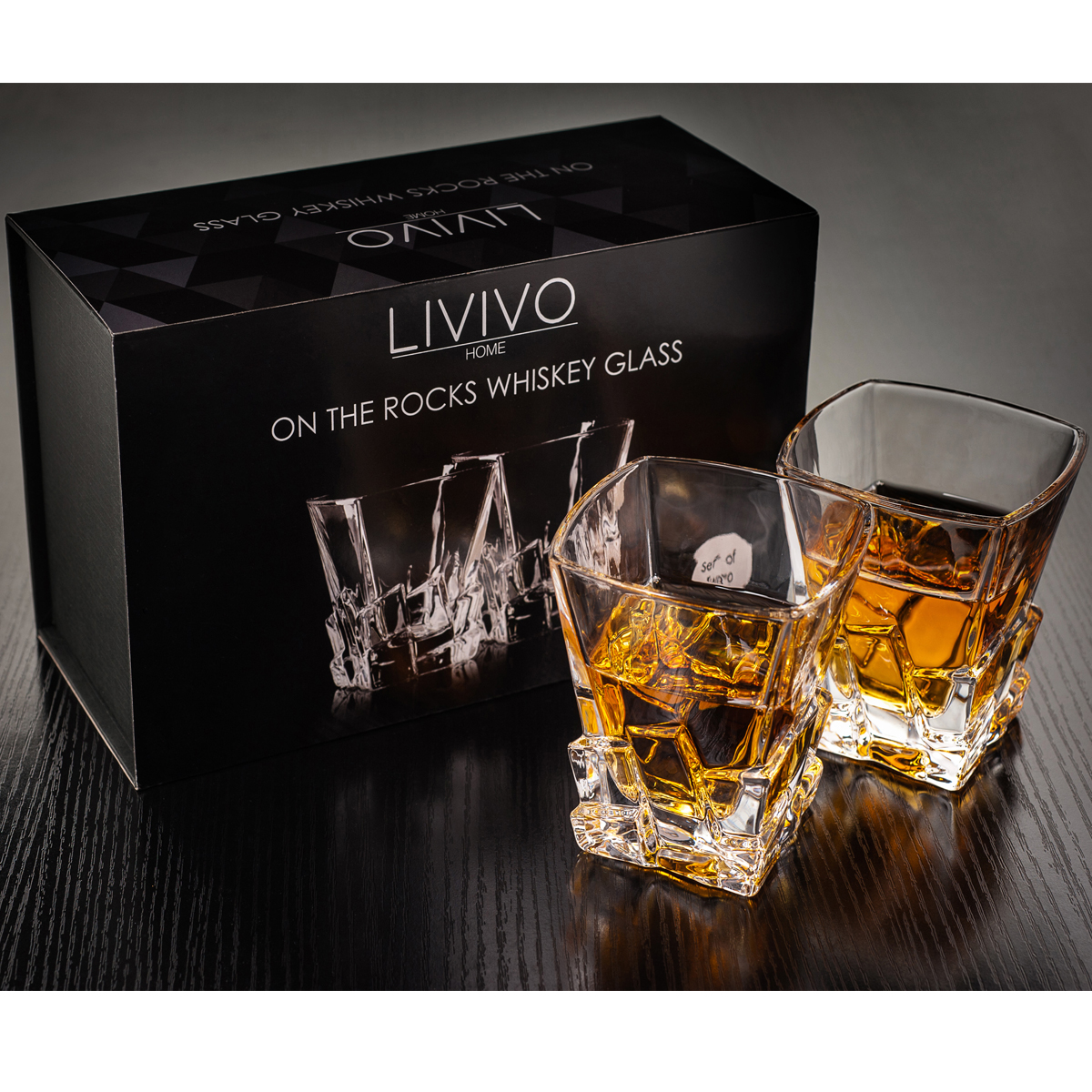 Livivo 2 X Iceberg Whiskey Gl Glass Set Whisky Tumblers In Black Gift Box