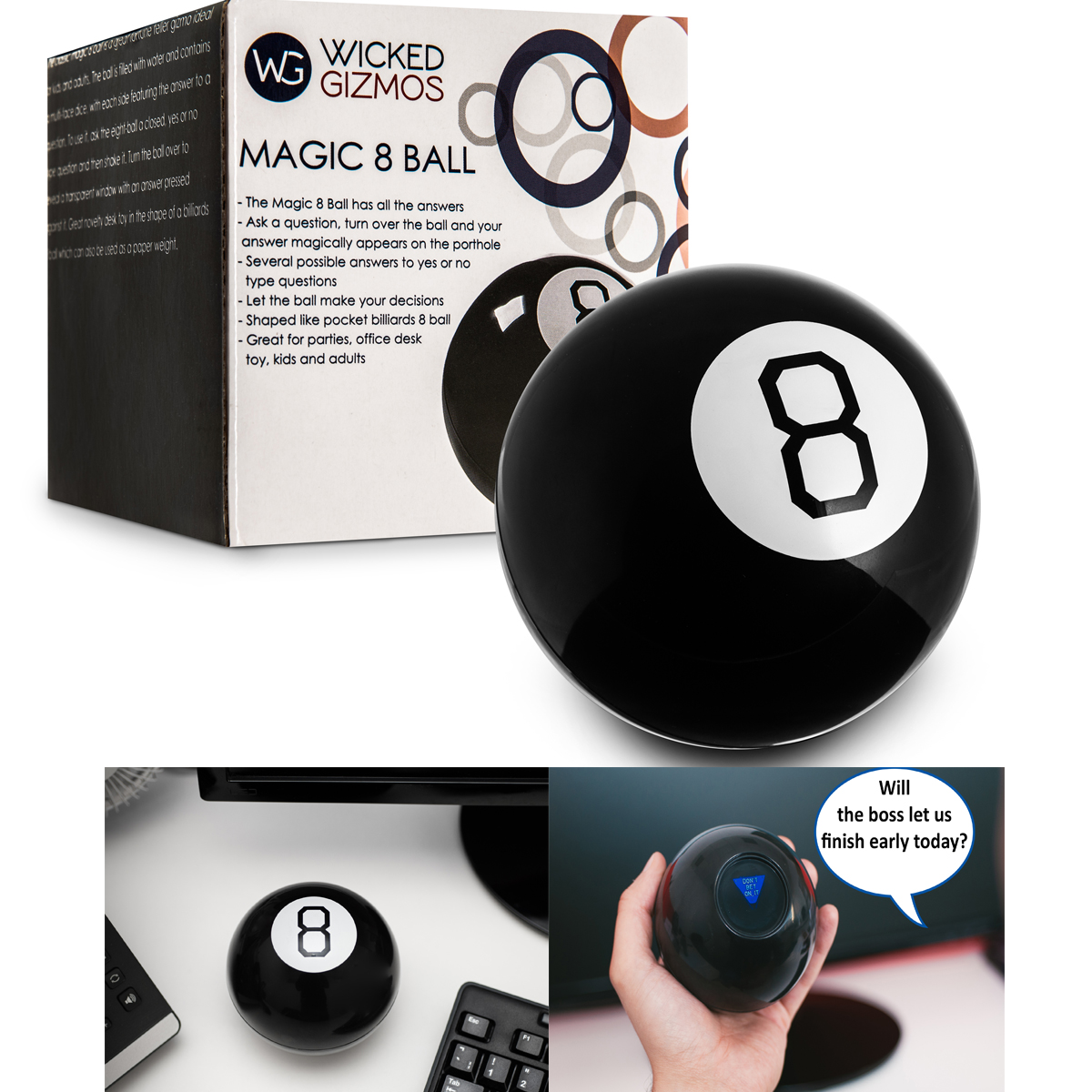 Yassk Magic Eight Ball, Mystic 8 Ball Edition Retro Fortune Telling Ball  avec réponses flottantes, jouet fantaisie amusant