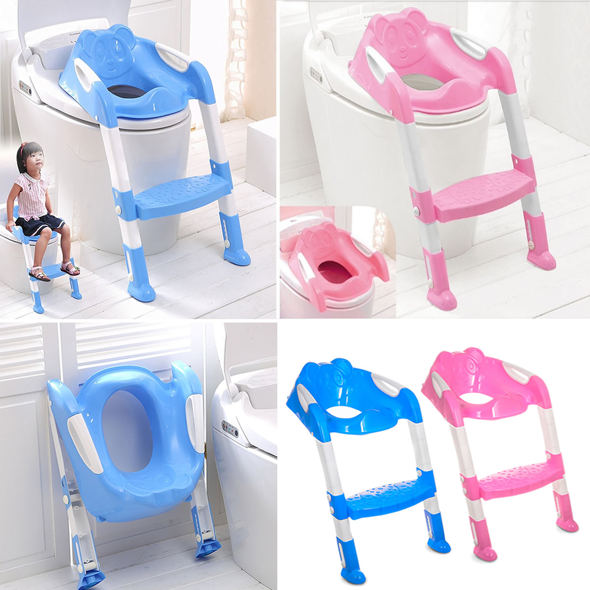 Teddie Kids Toddler Potty Training Toilet Seat & Step Ladder Non Slip Safe Blue 