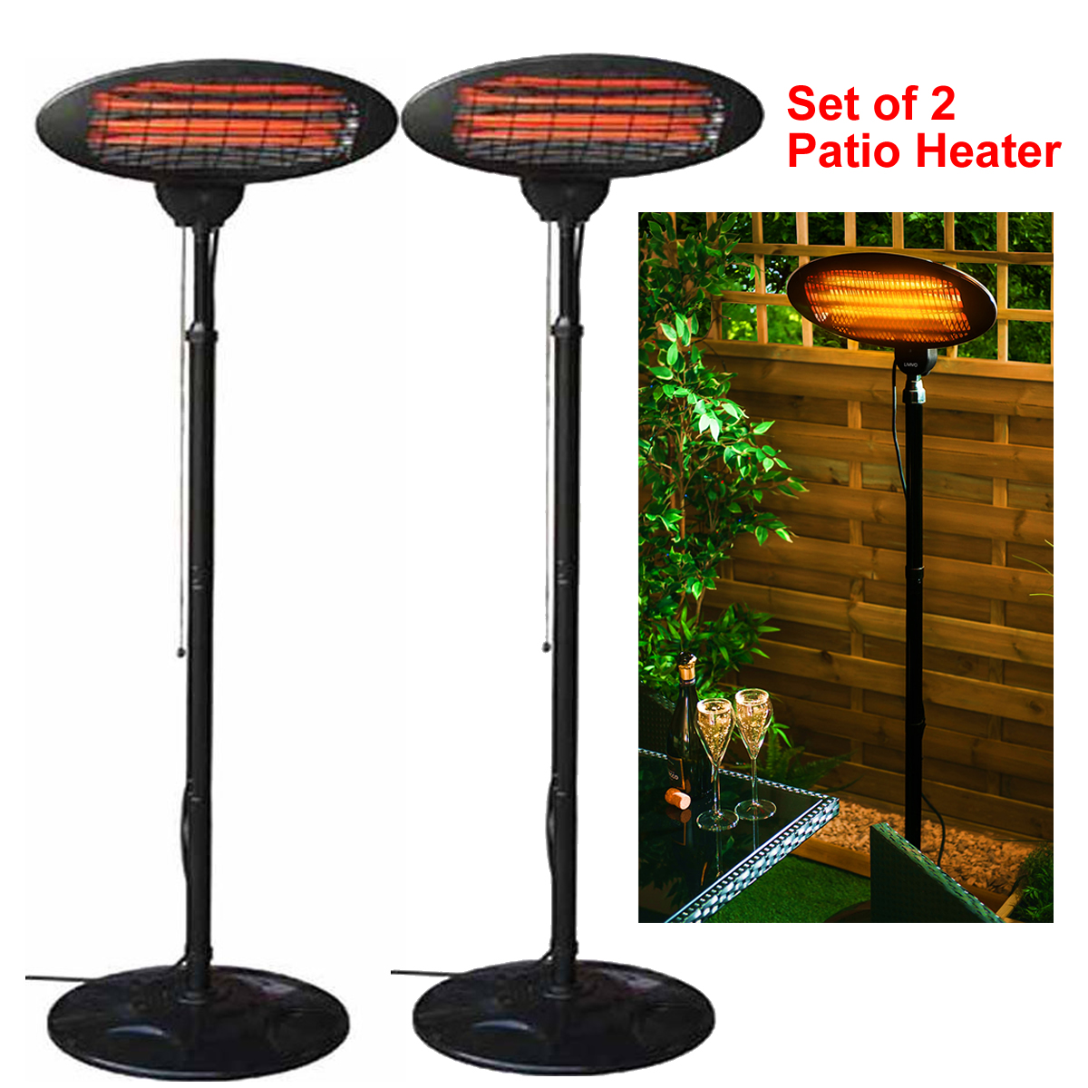 Set of 2 Electric Patio Heater Free Standing Garden ...