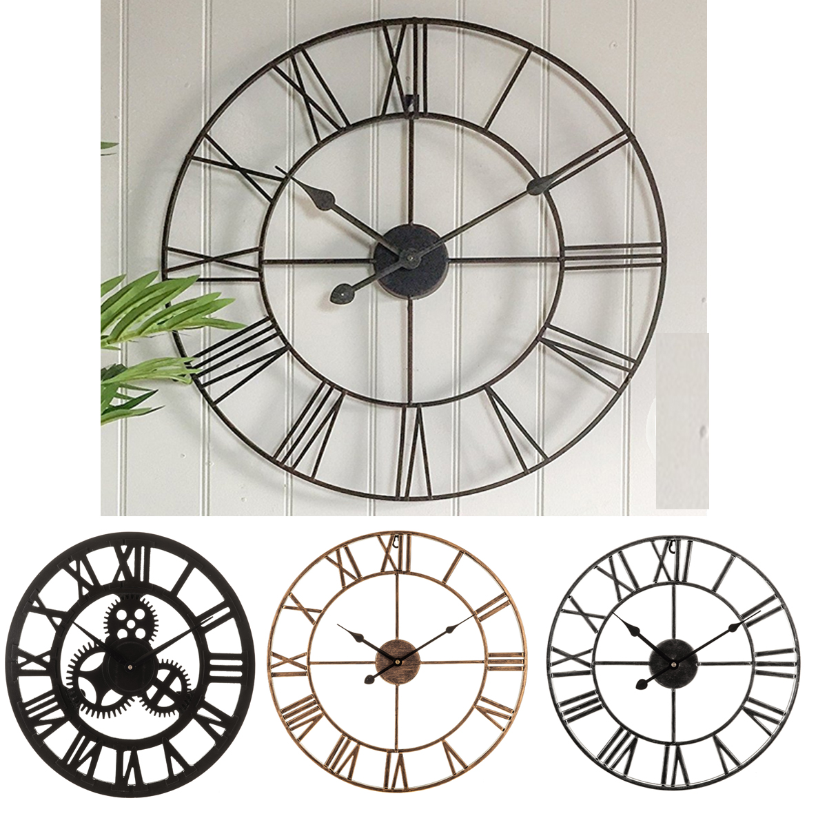 60CM EXTRA LARGE ROMAN NUMERALS SKELETON WALL CLOCK BIG GIANT OPEN FACE ...