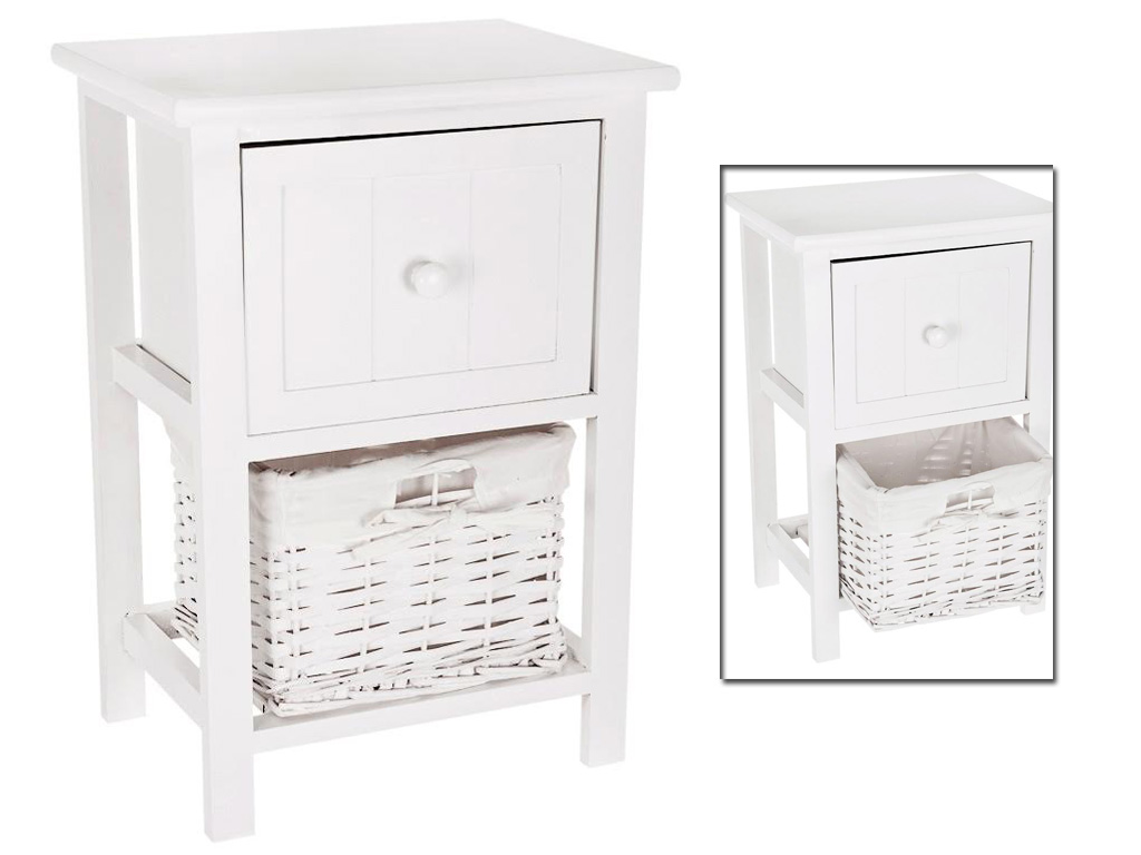 2 Drawer Shabby Chic White Bathroom Bedroom Bedside Table Wicker Basket Storage Ebay