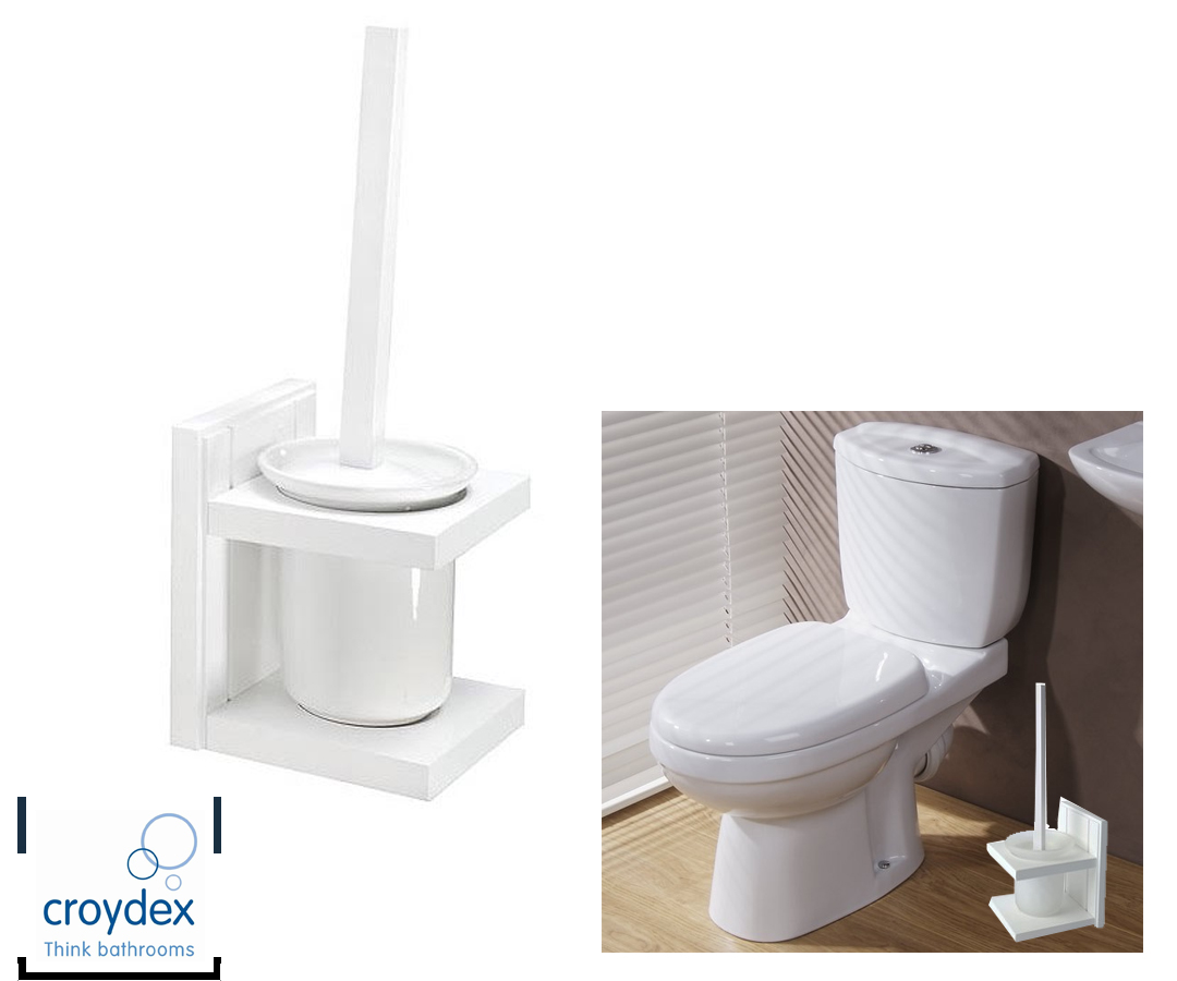 white wooden toilet brush holder