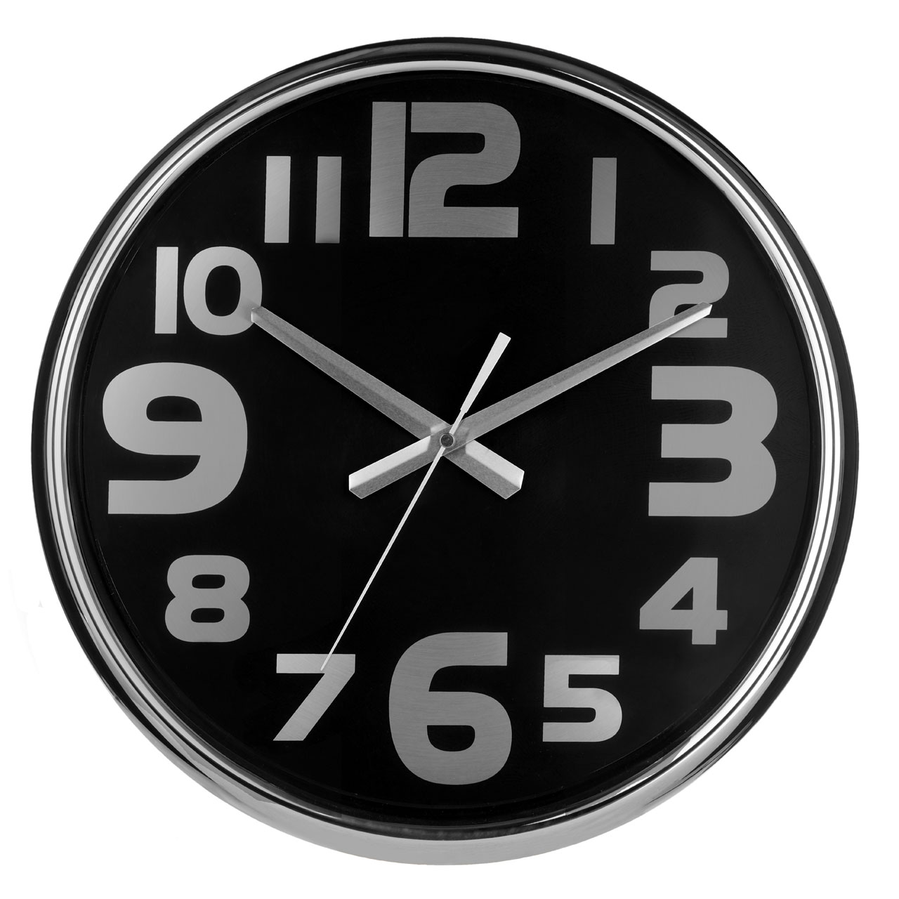 NEW ROUND BLACK FACE WALL CLOCK WITH NUMBERS AND STAINLESS STEEL FRAME ...