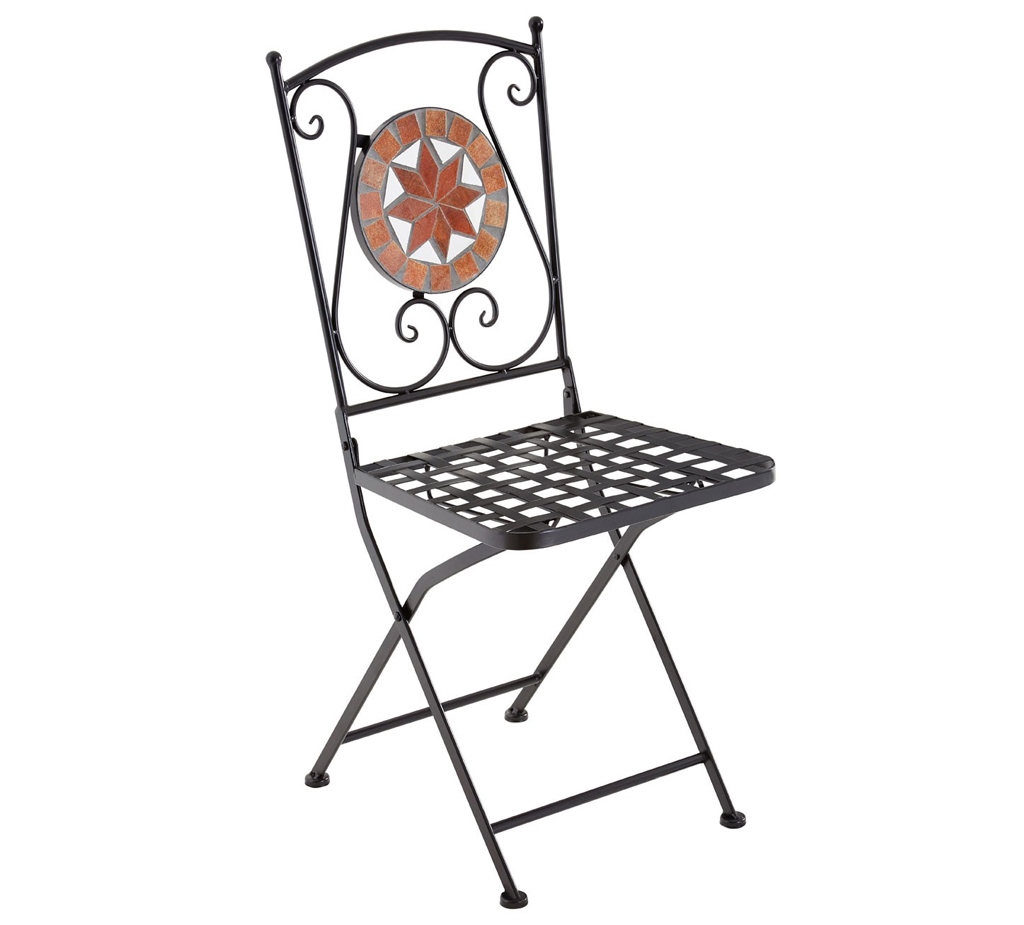 AMALFI 3PC GARDEN PATIO FURNITURE SET 2 CHAIRS MOSAIC TABLE BLACK IRON